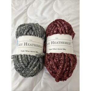 Lot Of 2 Cozy Heathered Chunky Yarn -Grey And Rosewood 51 Yards-100% Polyester